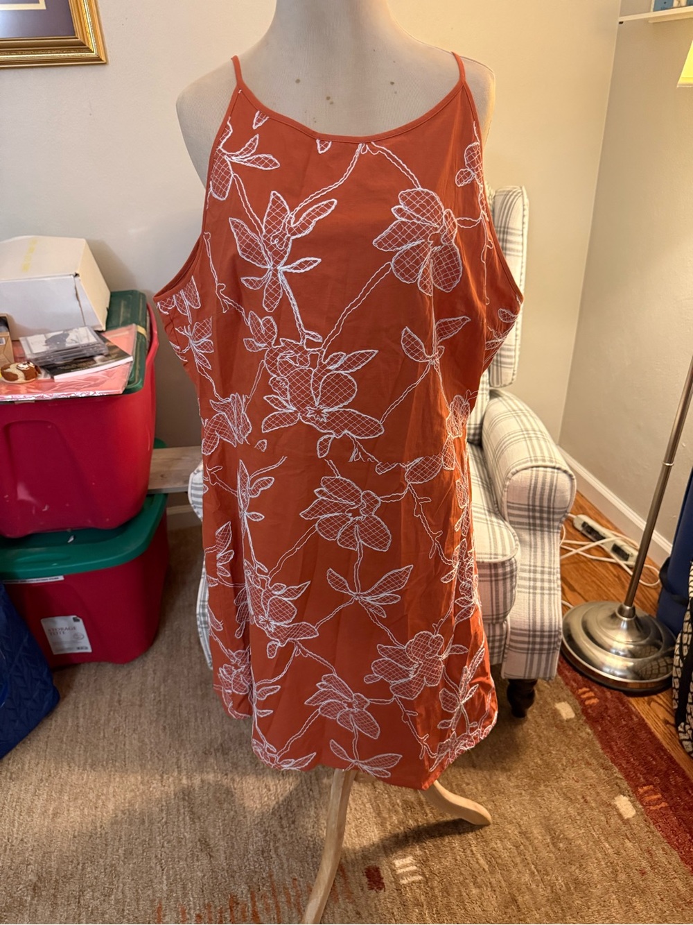 LOFT Rust-Orange Sleeveless Floral Midi Dress